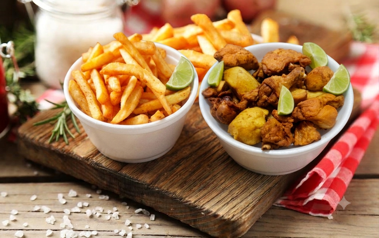 Frango a Passarinho com batata frita